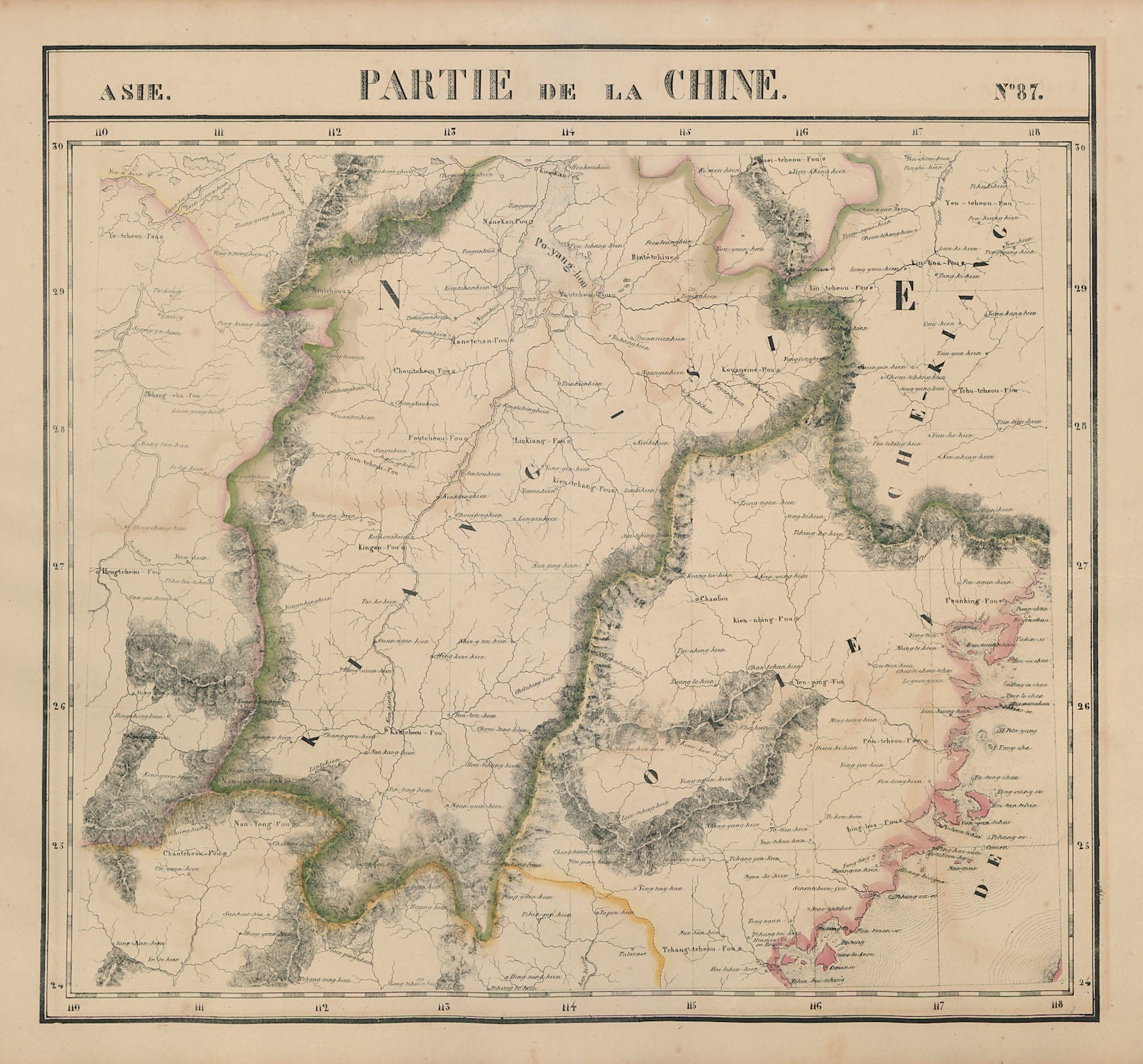 Asie. Partie de la Chine #87 Jiangxi Fujian Hunan China. VANDERMAELEN 1827 map